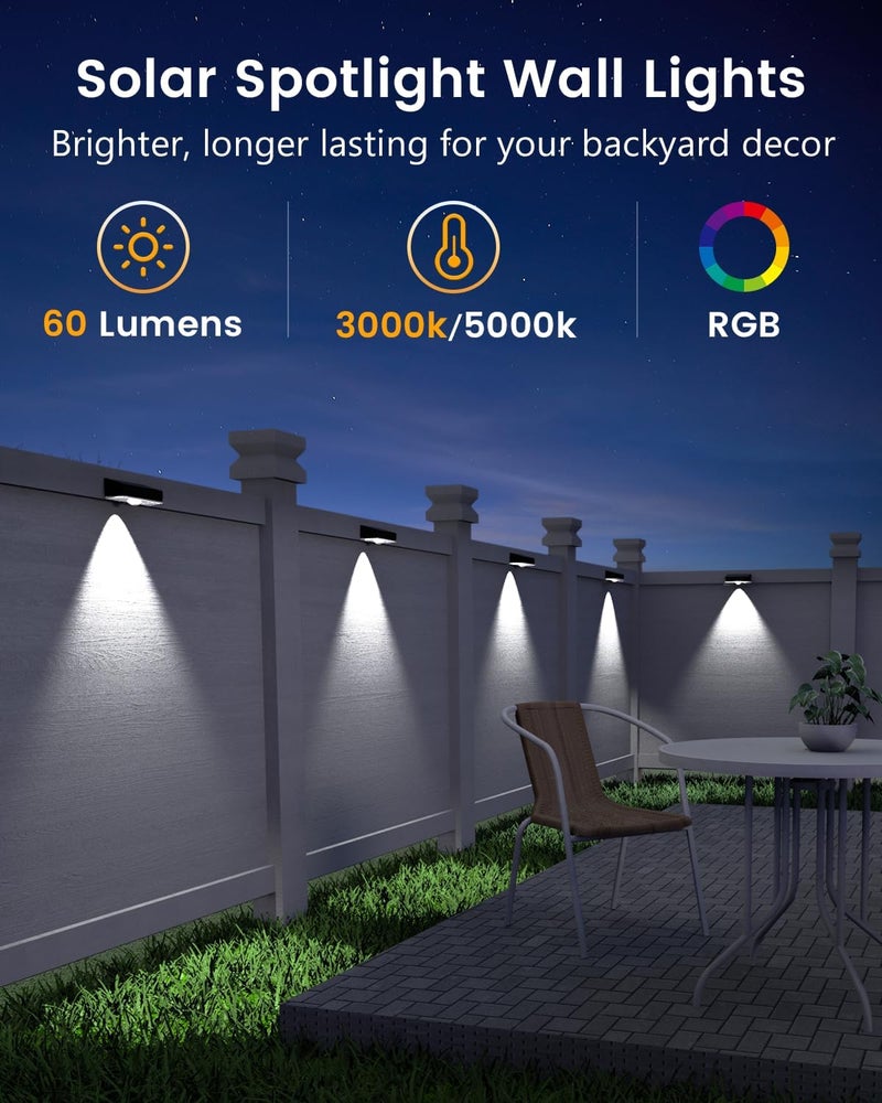 JOFIOS Solar Fence Lights Outdoor, 12 Pack, 50LM Ultra Bright, 3 Color Temperatures & RGB, IP65 Waterproof, Dusk-to-Dawn Solar Powered Fence Lights for Patio, Railing, Pool, Porch, Backyard(Black) - Image 2